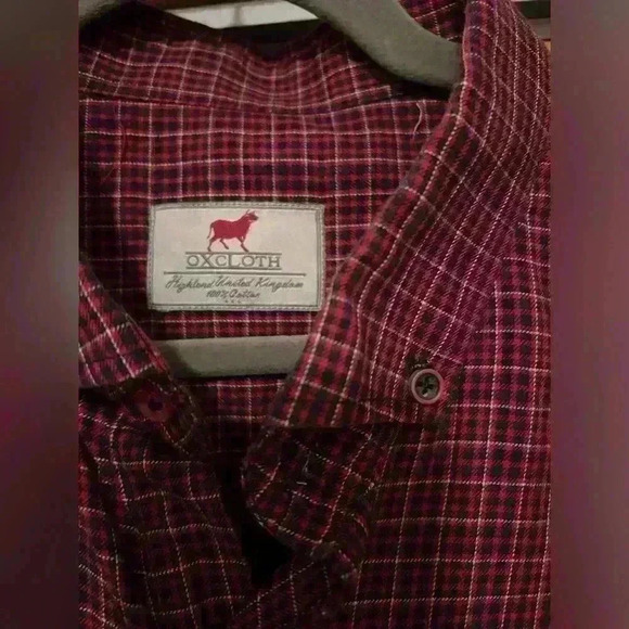 Oxcloth Red and navy plaid button down bodybuilder shirt L - Picture 4 of 7